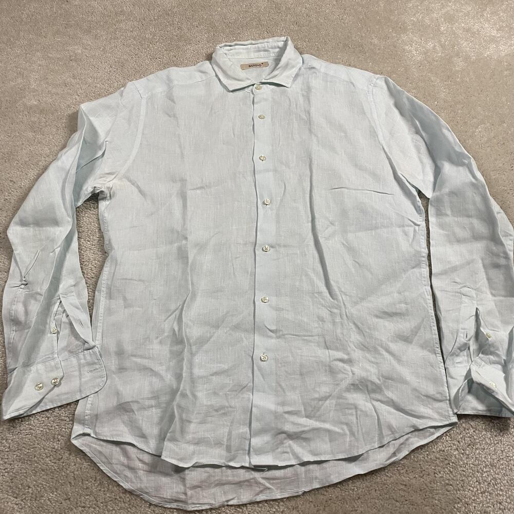 Soloio Shirt Mens XL Blue Linen Long Sleeve Button Up Lightweight Casual Summer
